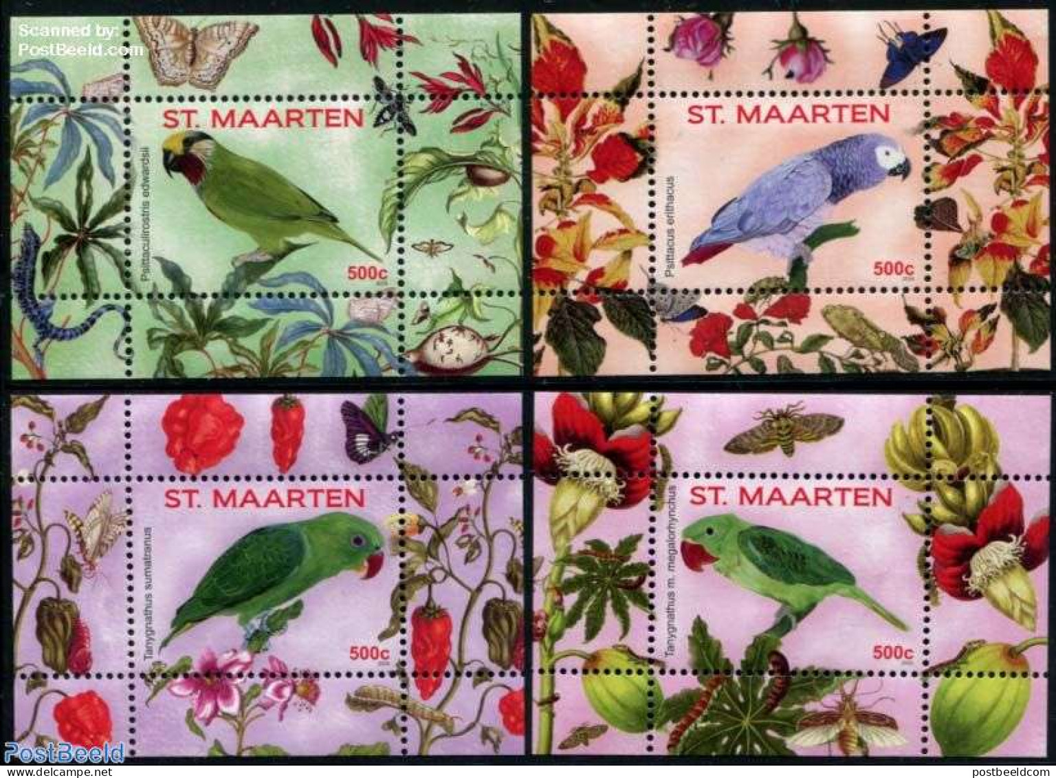 St. Maarten 2016 Parrots 4 S/s, Mint NH, Nature - Birds - Parrots - Autres & Non Classés