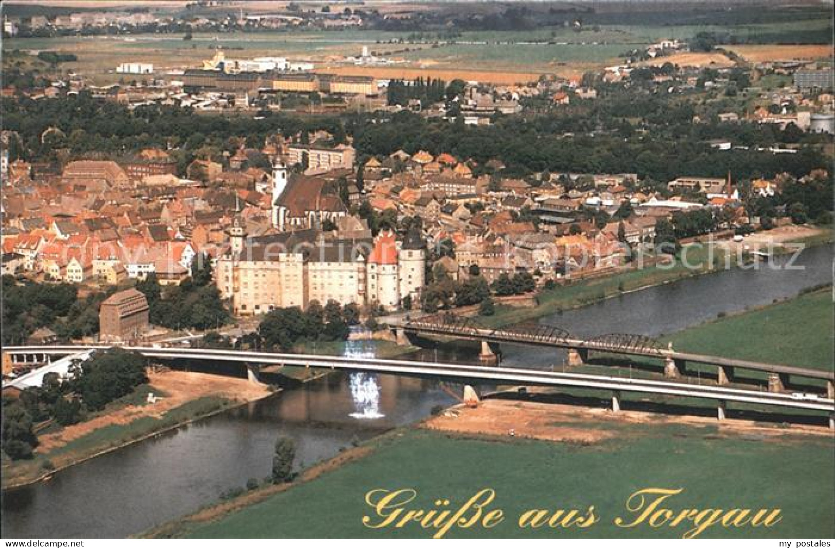 72235355 Torgau Renaissancestadt Mit Alter Und Neuer Elbebruecke Fliegeraufnahme - Torgau