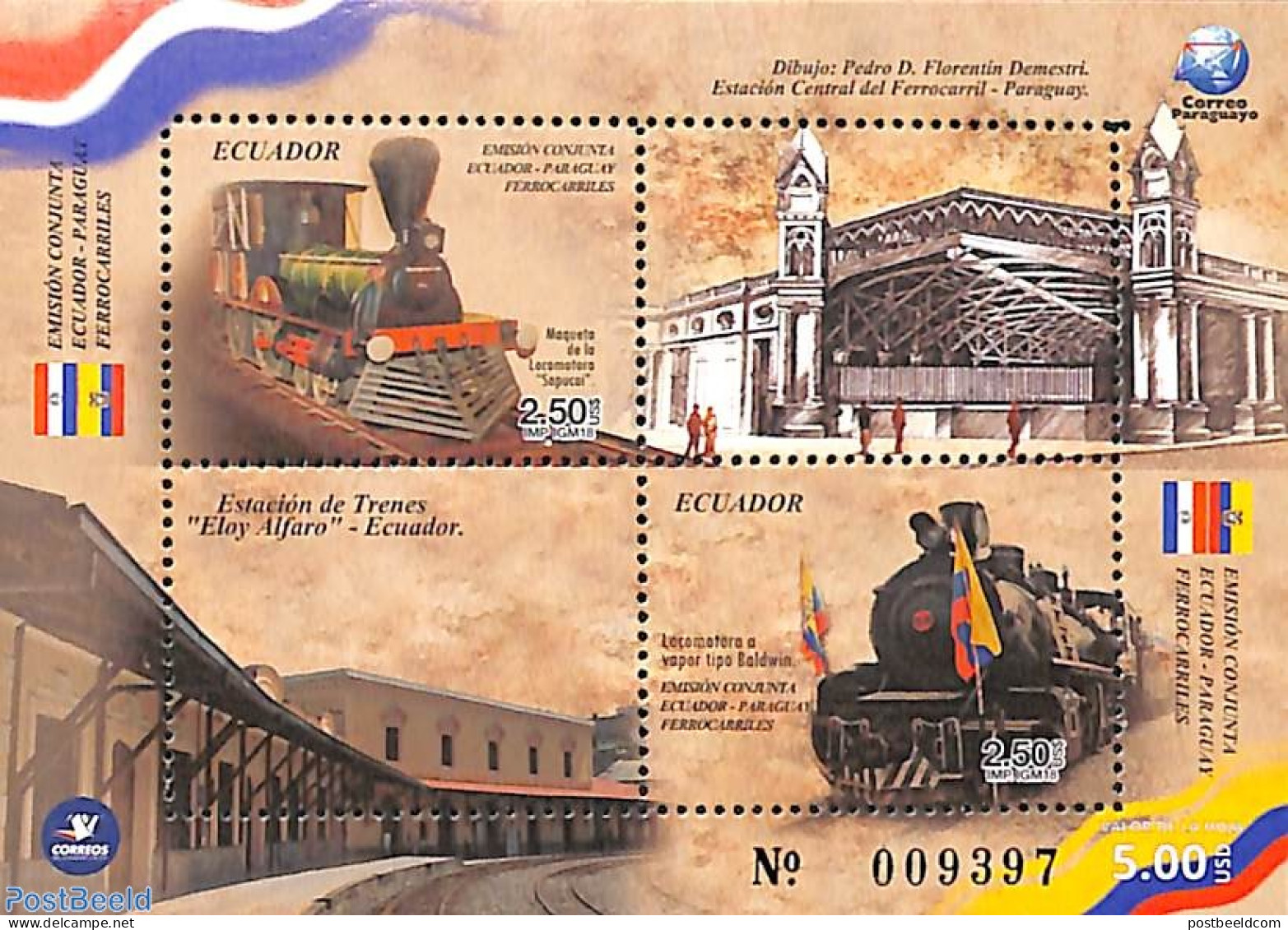 Ecuador 2018 Railways S/s, Joint Issue Paraguay, Mint NH, Transport - Various - Railways - Joint Issues - Trains