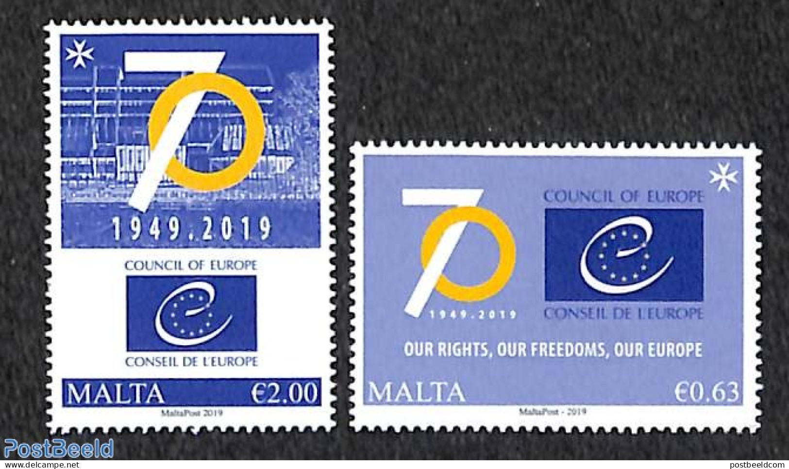 Malta 2019 70 Years European Council 2v, Mint NH, History - Europa Hang-on Issues - Idées Européennes