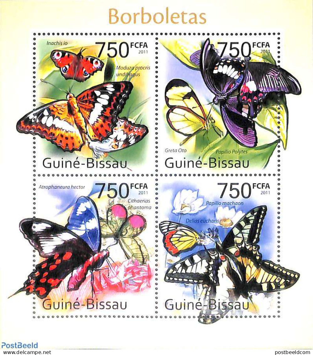 Guinea Bissau 2011 Butterflies 4v M/s, Mint NH, Nature - Butterflies - Guinée-Bissau