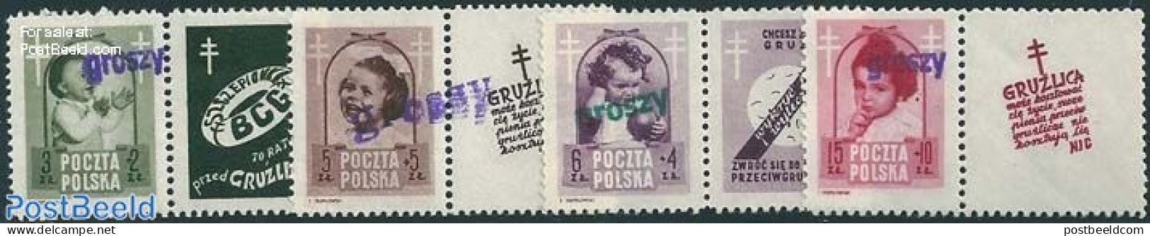 Poland 1950 Tuberculosis Control 4V + Tabs With Groszy Overprint, Unused (hinged) - Neufs