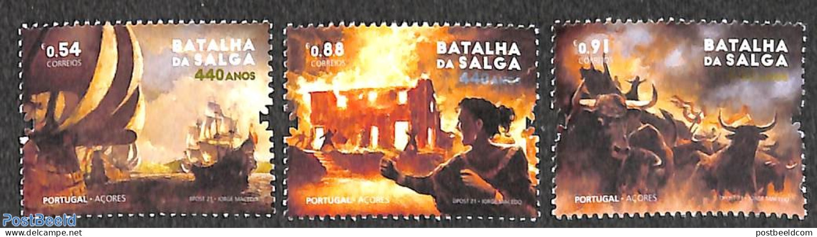Azores 2021 Battle Of Salsa 3v, Mint NH, Transport - Fire Fighters & Prevention - Ships And Boats - Firemen