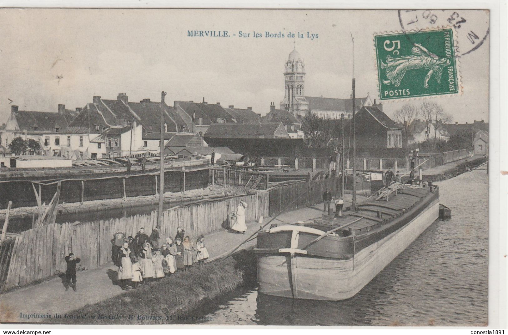 MERVILLE (59) Sur Les Bords De La Lys - Péniche, Enfants - Ed. E.Douvrin à Croisée - Merville