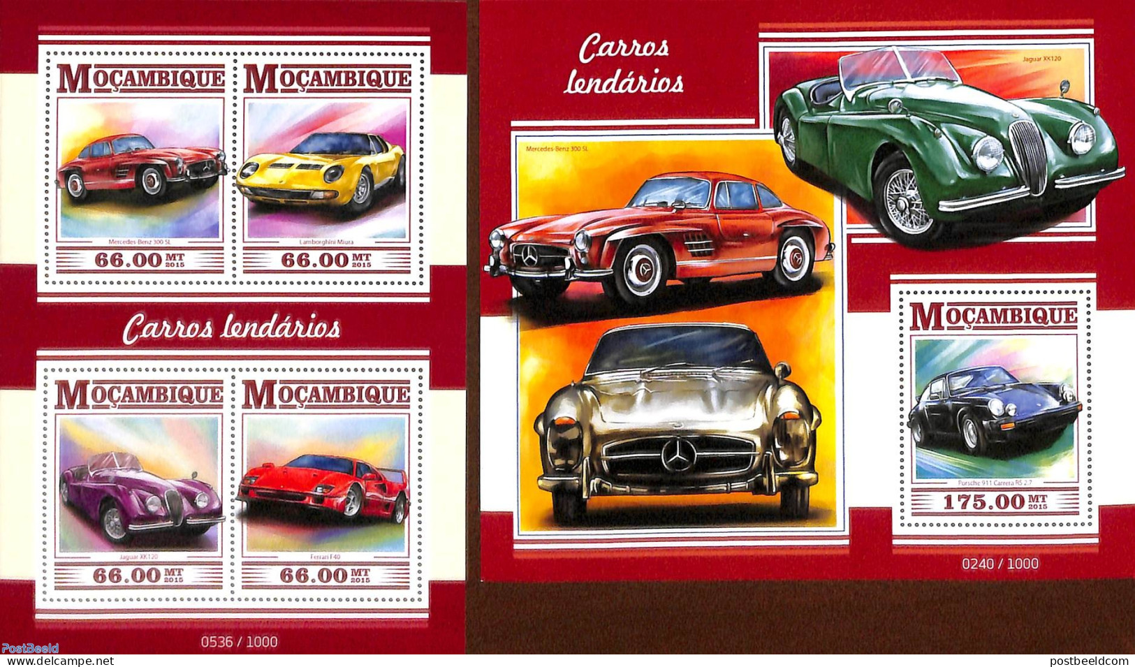 Mozambique 2015 Legendary Cars 2 S/s, Mint NH, Transport - Automobiles - Ferrari - Voitures
