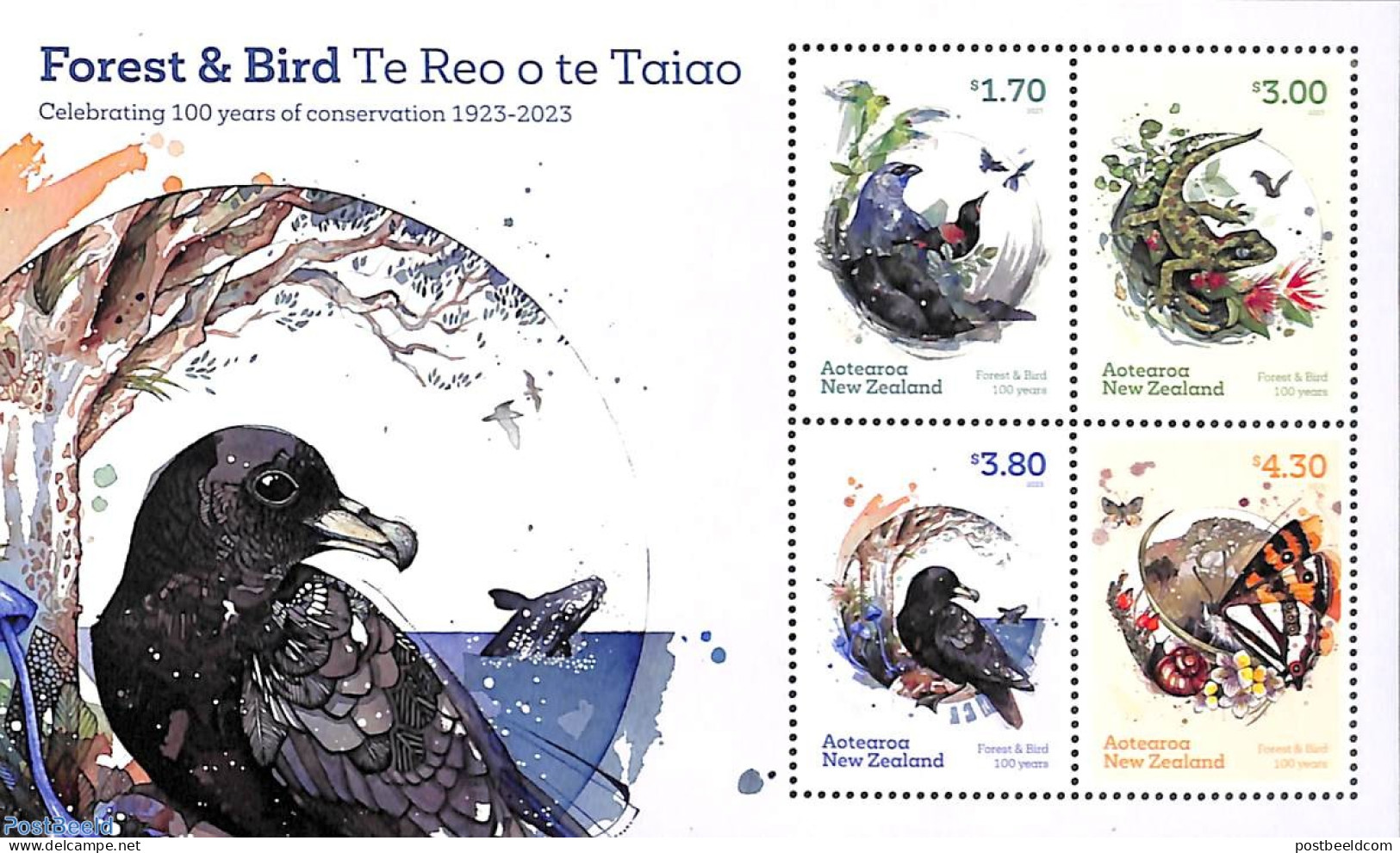New Zealand 2023 Forest & Bird S/s, Mint NH, Nature - Birds - Butterflies - Reptiles - Unused Stamps