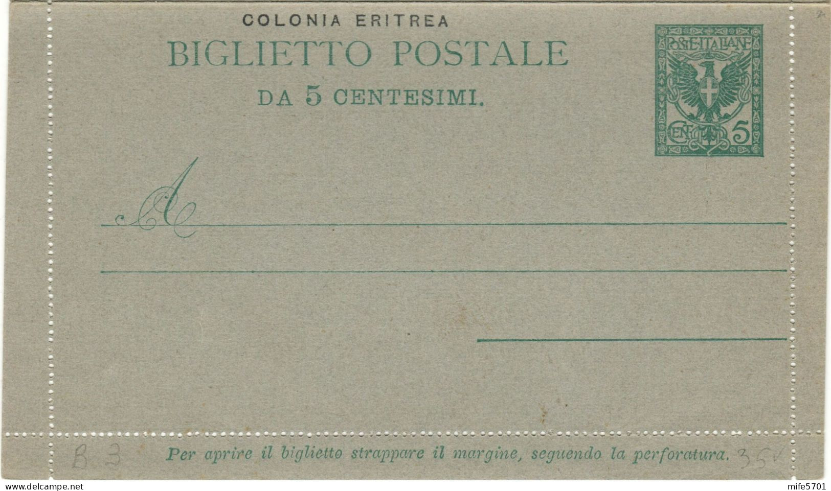 REGNO / COLONIE / ERITREA 1903 B3 / B4 2 BIGLIETTI POSTALI C. 5 E C. 20 'FLOREALE' SOPRASTAMPATI 'COLONIA ERITREA' NUOVI - Eritrea