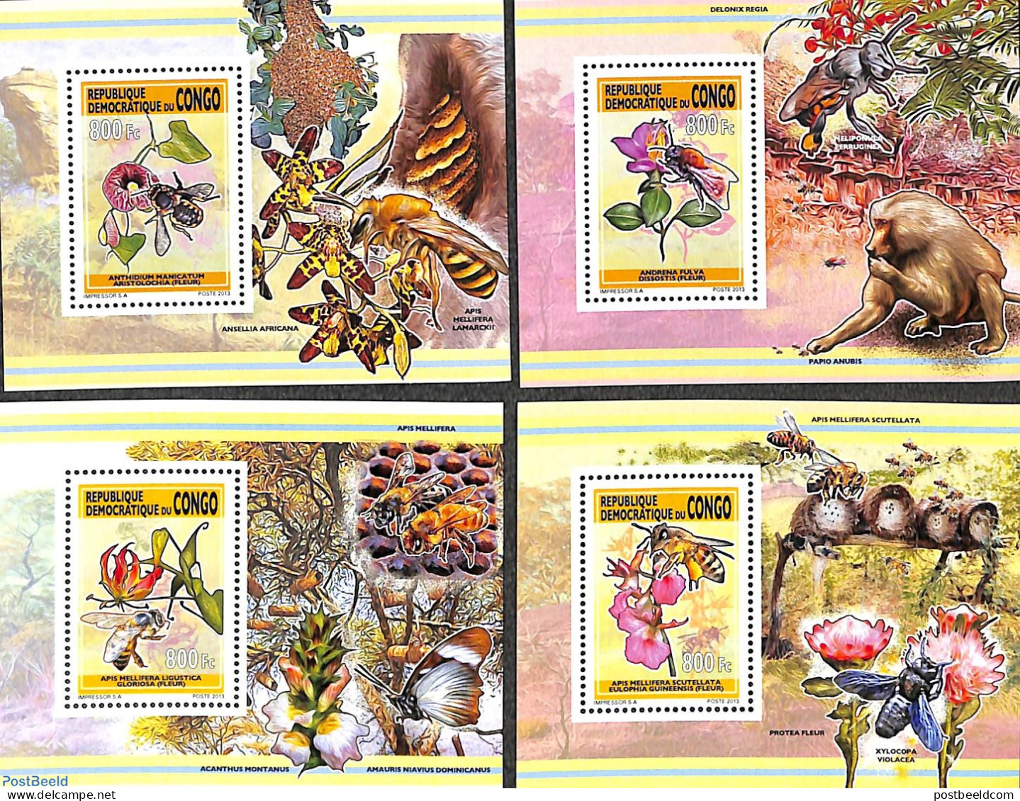 Congo Dem. Republic, (zaire) 2013 Bees 4 S/s, Mint NH, Nature - Bees - Insects - Autres & Non Classés