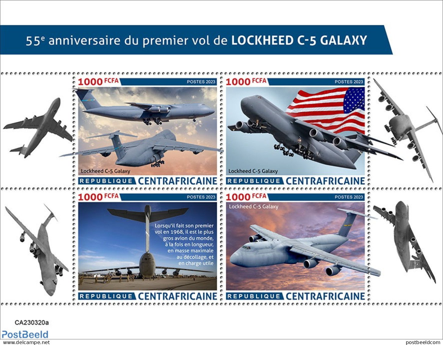 Central Africa 2023 Lockheed C-5 Galaxy, Mint NH, History - Transport - Militarism - Aircraft & Aviation - Militaria