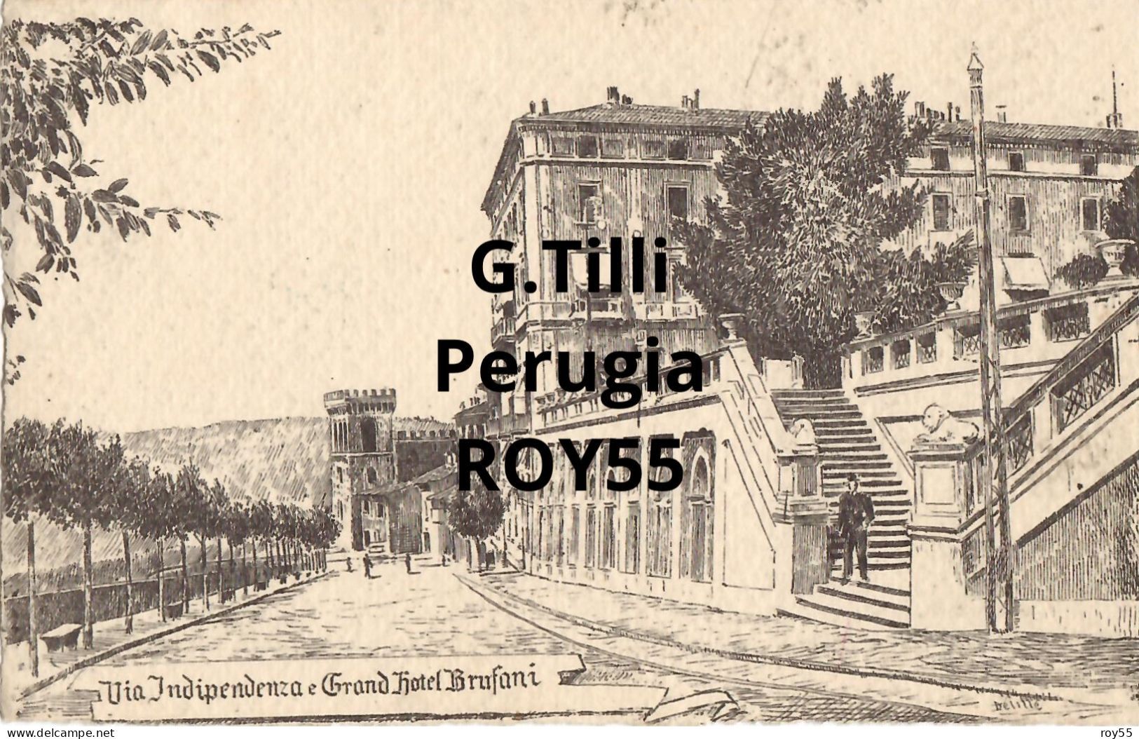 Umbria-perugia Via Indipendenza E Grand Hotel Brufani Illustratore G Tilli Perugia Primi 900 (f.piccolo/v.retro) - Perugia