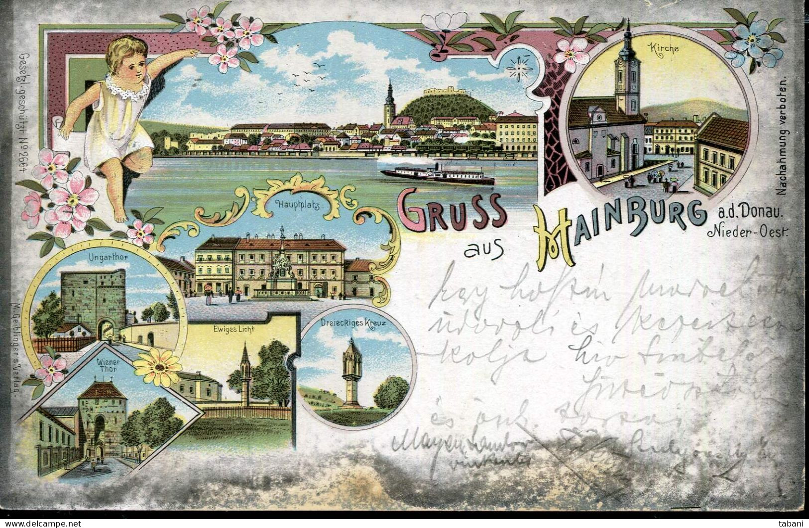 AUSTRIA HAINBURG AD. DONAU 1899 VINTAGE LITHO POSTCARD - Hainburg