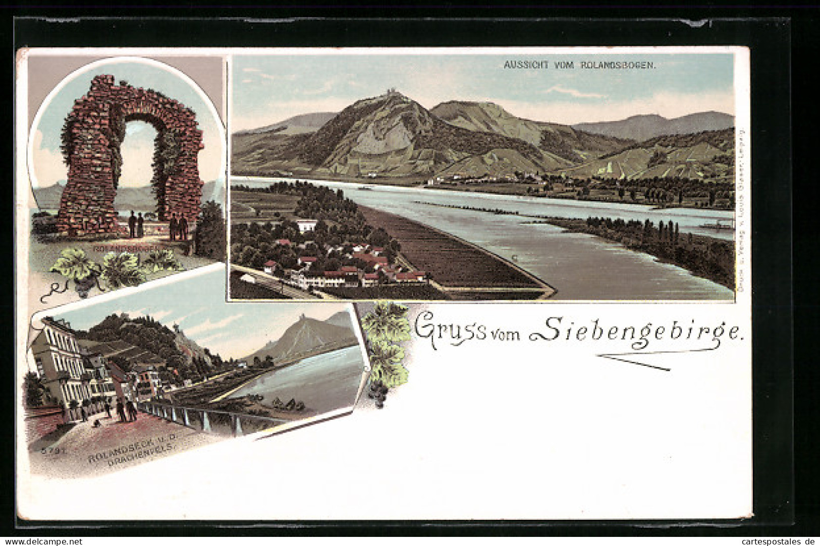 Lithographie Königswinter, Aussicht Vom Rolandsbogen, Rolandseck Und Drachenfels  - Königswinter