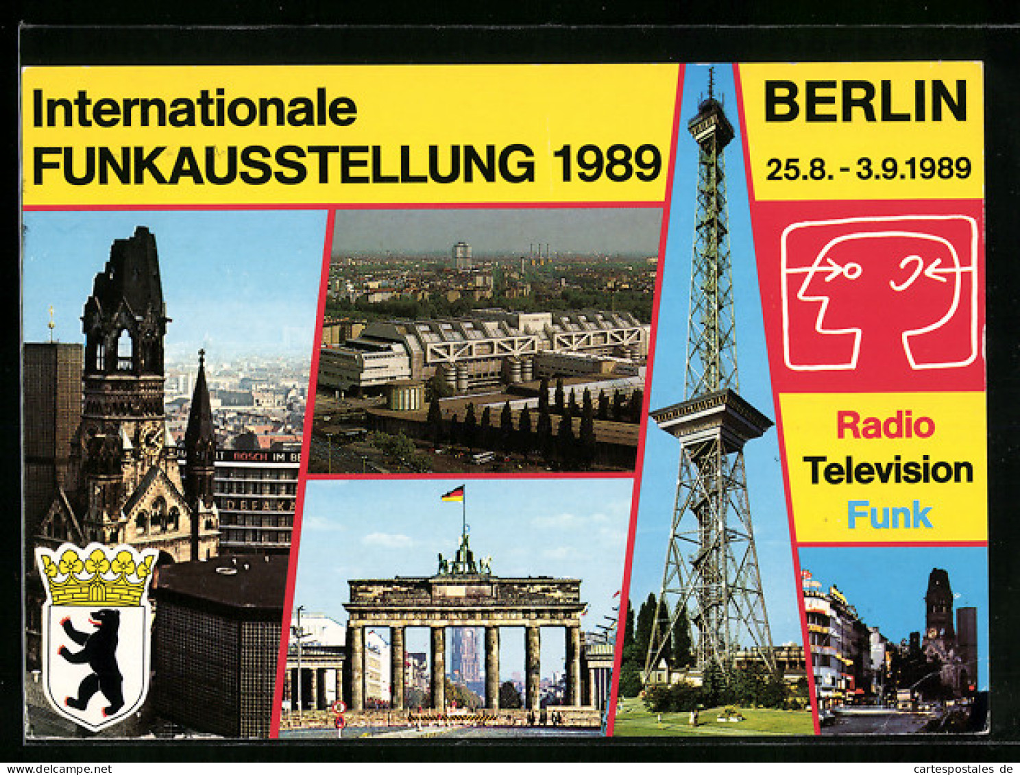 AK Berlin, Internationale Funkausstellung 1989, Funkturm, Brandenburger Tor, Stadtwappen  - Ausstellungen