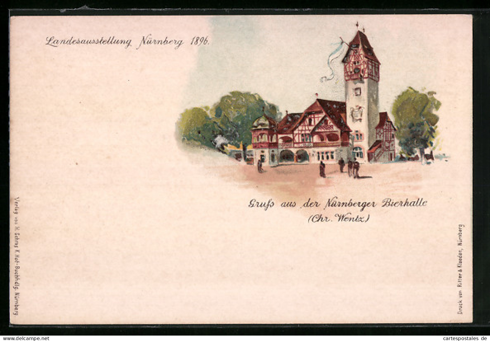 Lithographie Nürnberg, Landes-Ausstellung 1896, Nürnberger Bierhalle  - Expositions