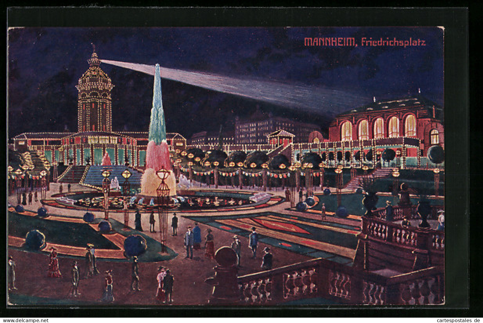 AK Mannheim, Jubiläums-Ausstellung 1907, Friedrichsplatz Während Der Grossen Beleuchtung  - Expositions