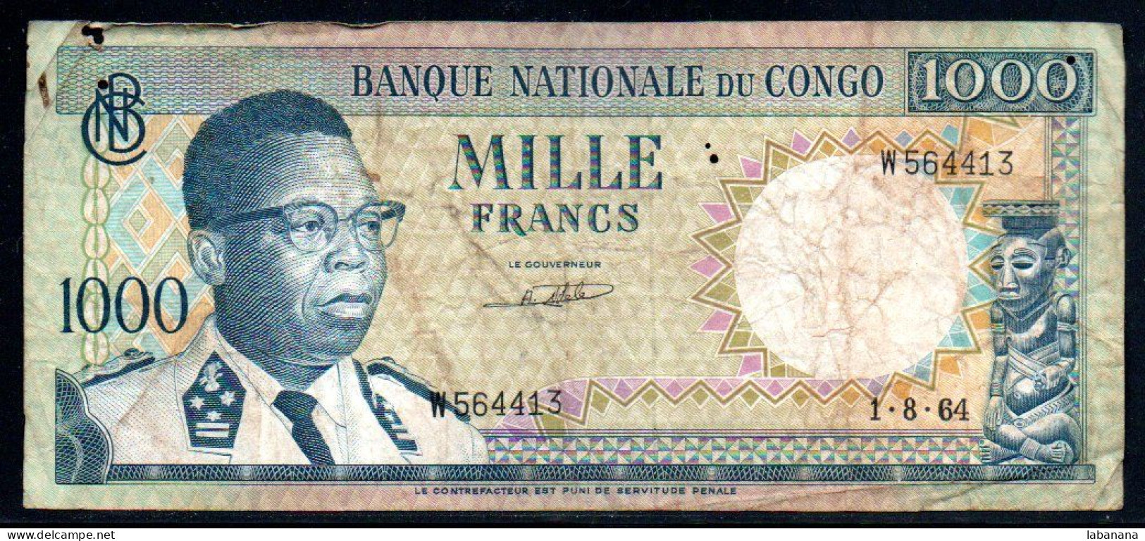 362-Congo 1000fr 1964 W564 - Demokratische Republik Kongo & Zaire