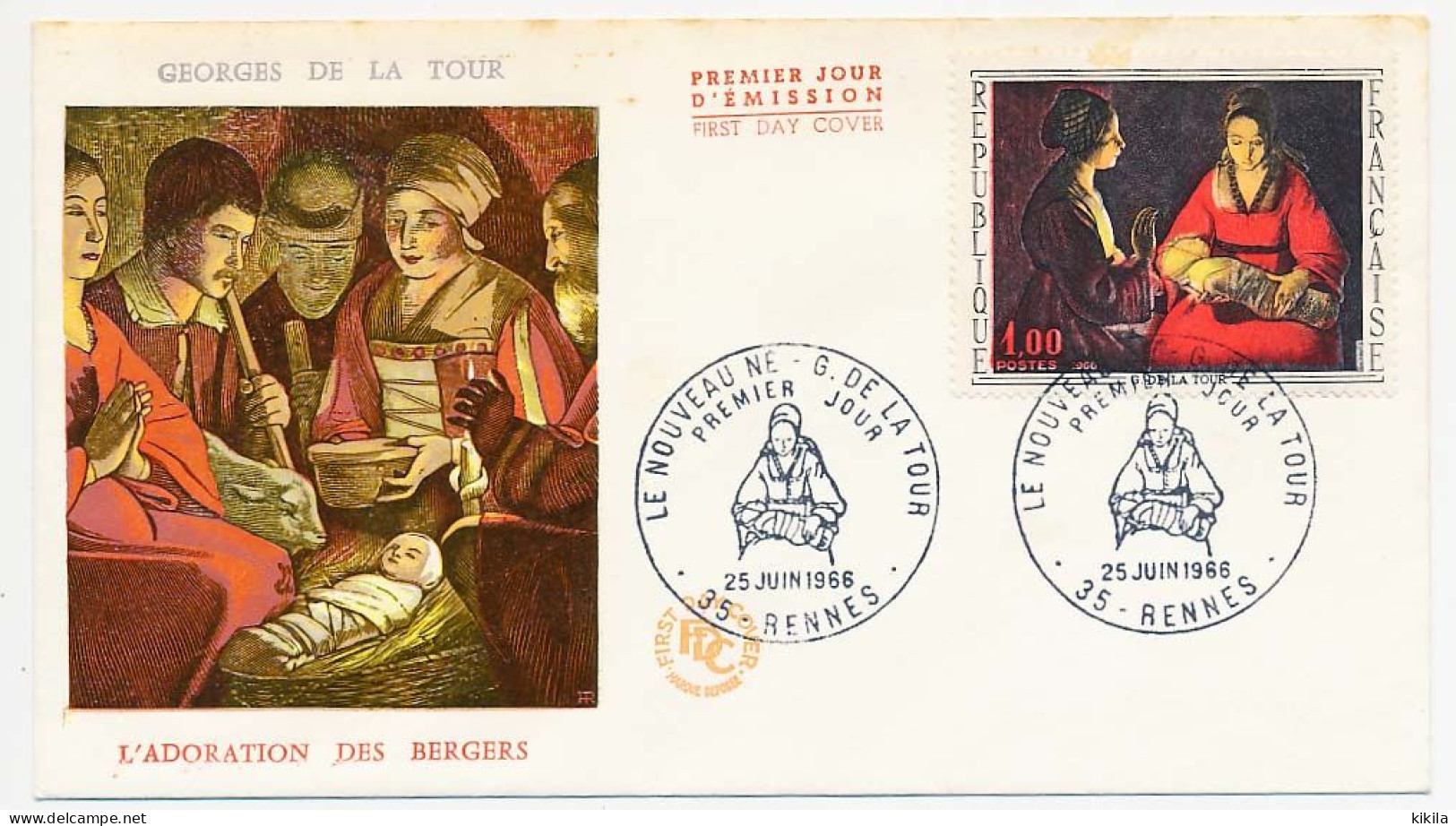 FDC First Day Cover  Du 25 Juin 1966 L'adoration Des Bergers  Georges De La Tour  35 Rennes - 1960-1969