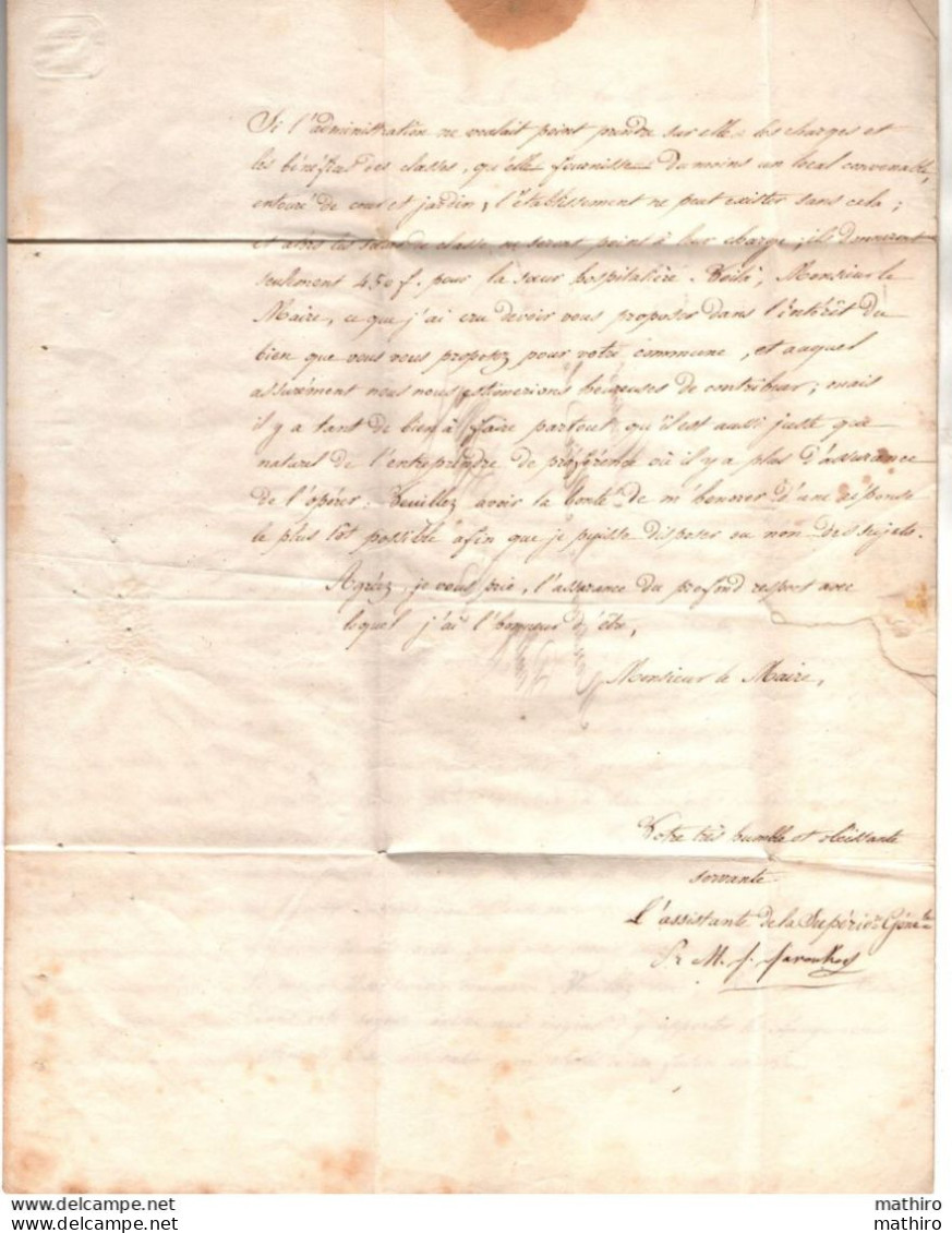 Lettre Adressée Au Maire De Pouilly En Auxois , Par L'assistante De La Mère Supérieure Générale, Sr M.J.Javouhey,1836 - Manuskripte