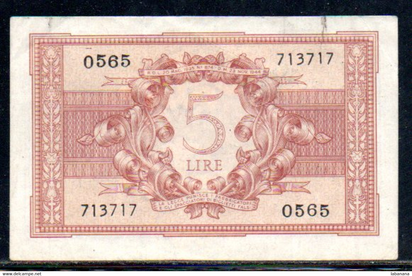 570-Italie Billet De 5 Lire 1944-0565 - Italia – 5 Lire