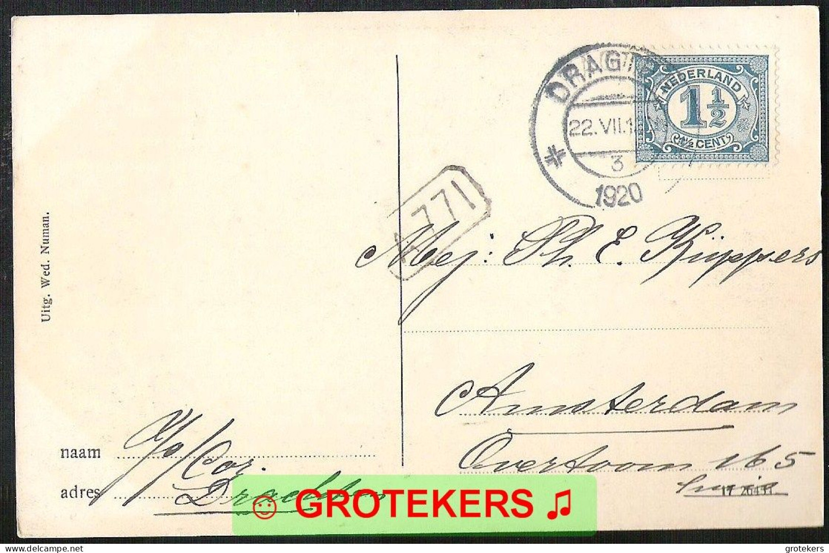 OLTERTERP Driehoek Bosch 1917 Verzonden 1920 Met Kortebalkstempel DRAGTEN 3 - Autres & Non Classés