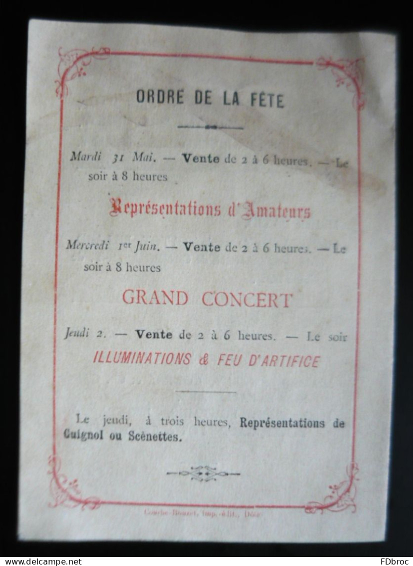 Programme Ville De DOLE ( JURA 39) Vente De Charité Et Kermesse Mai 1892 Mme De Javel, Chipon & Grivel .... - Programmes