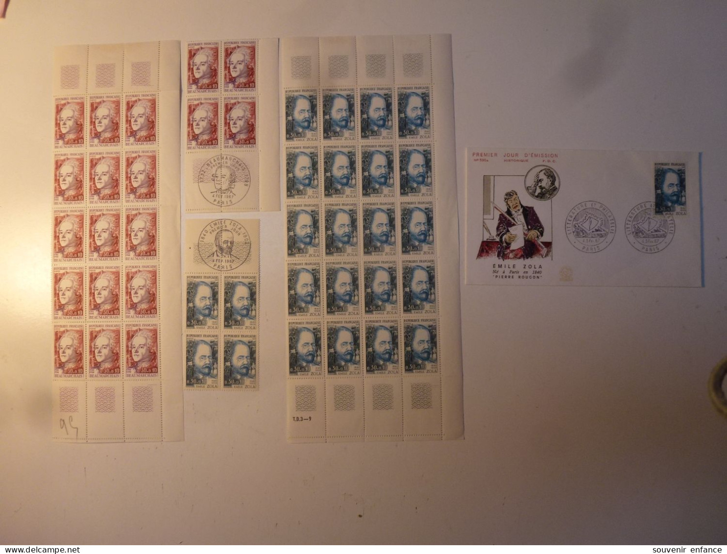 1967 - Neuf  ** / MNH 1511 1512 Bloc De 15 Et 20 Plus Premier Jour Plus Document Philatélique Zola Beaumarchais - Unused Stamps