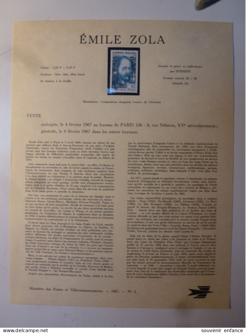 1967 - Neuf  ** / MNH 1511 1512 Bloc De 15 Et 20 Plus Premier Jour Plus Document Philatélique Zola Beaumarchais - Neufs