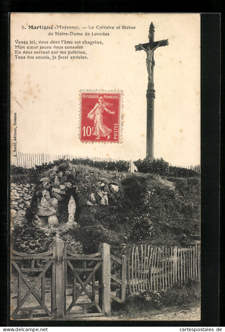 CPA Martigné, Le Calvaire Et Statue De Notre-Dame De Lourdes  - Autres & Non Classés