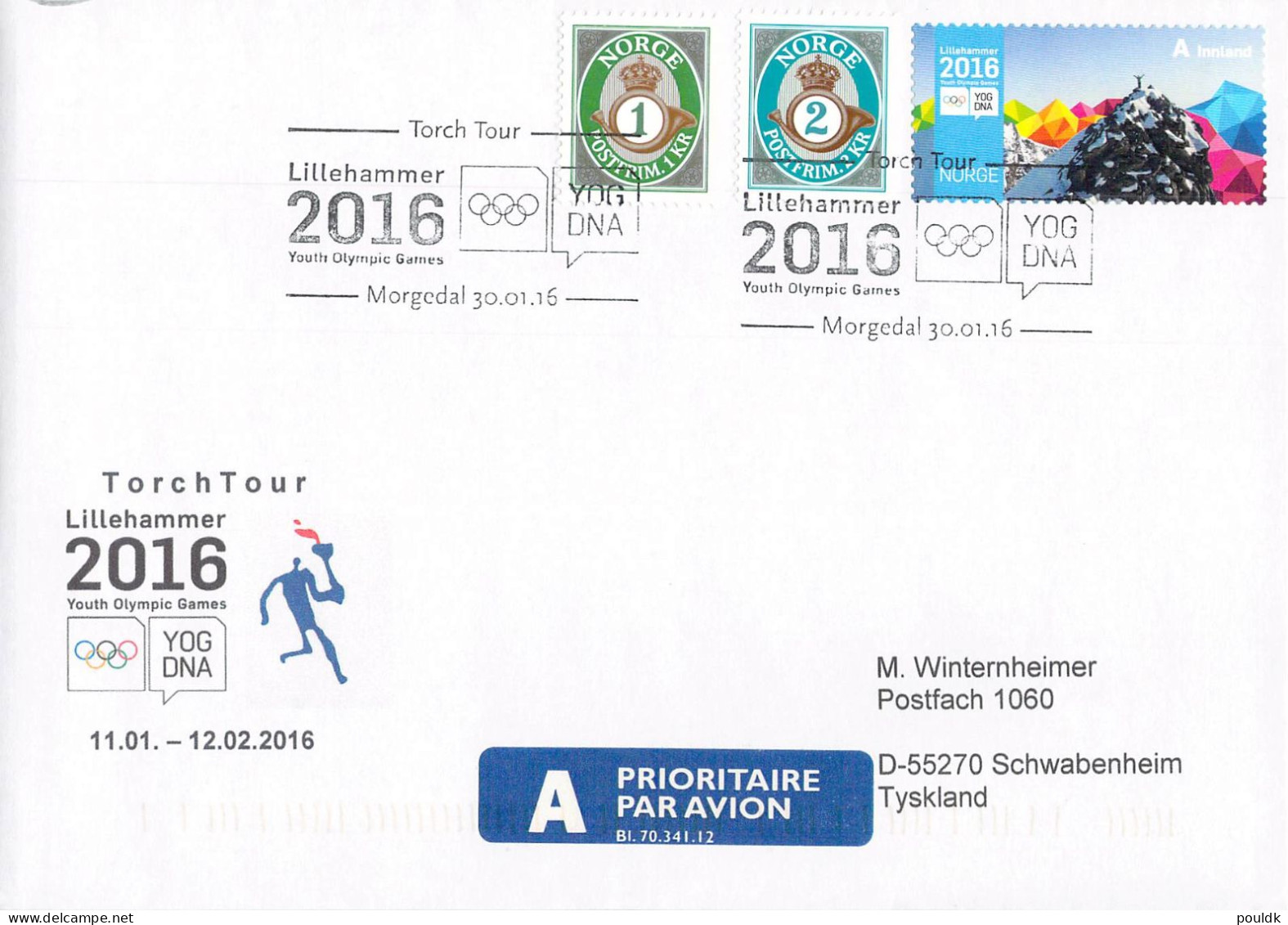 Youth Olympic Games in Lillehammer 2016. 11 Torch Relay Covers from Norway. Postal Weight 0,09 kg. Please read Sales Con