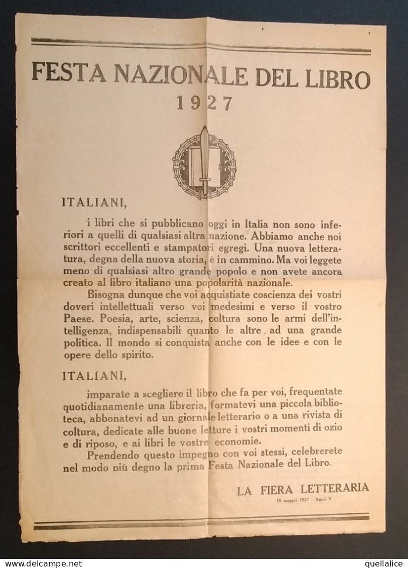 03941 "FESTA NAZIONALE DEL LIBRO - LA FIERA LETTERARIA DEL 15 MAGGIO 1927 - ANNO V" PAGINA GIORNALE PUBBL.ORIG. - Publicités