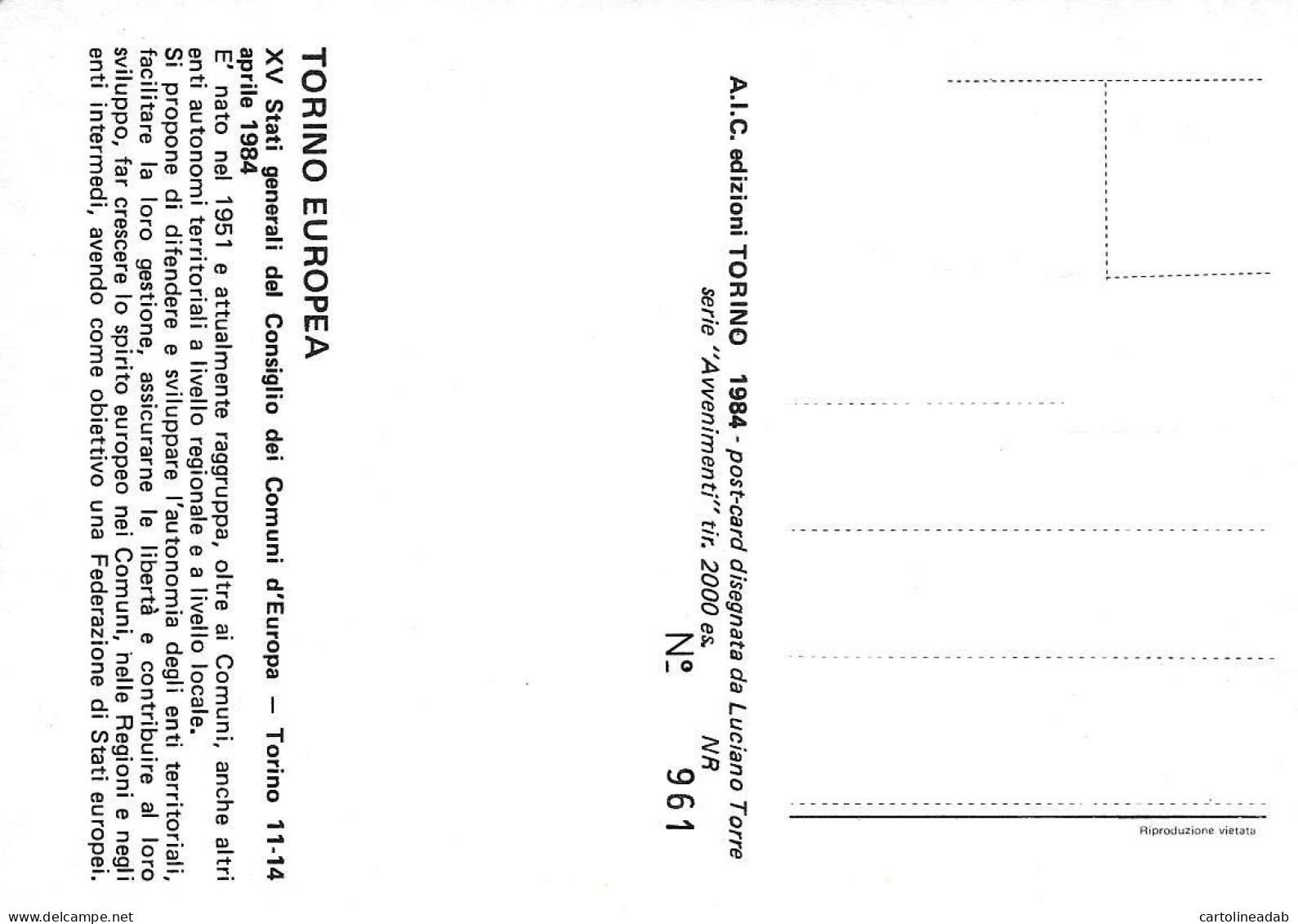 [MD9773] CPM - TORINO MOLE ANTONELLIANA - XV° STATI GENERALI DEI COMUNI D'EUROPA - NUMERATA - PERFETTA - NV - Mole Antonelliana