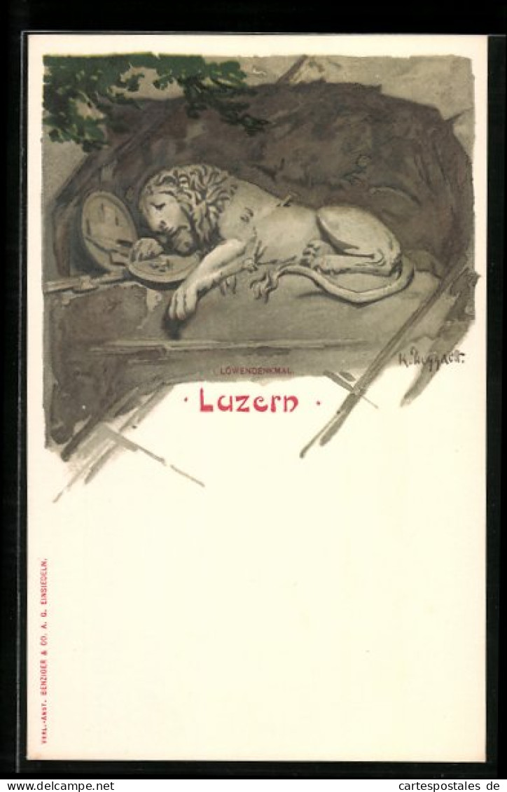 Lithographie Luzern, Löwendenkmal  - Sonstige & Ohne Zuordnung