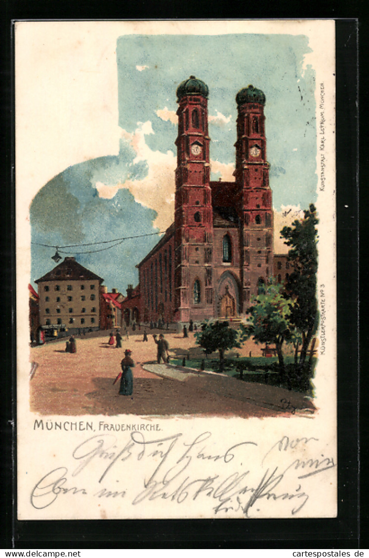 Lithographie München, Blick Zur Frauenkirche  - Sonstige & Ohne Zuordnung