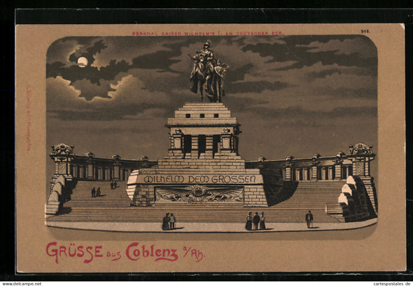 Mondschein-Lithographie Koblenz A. Rh., Denkmal Kaiser Wilhelms I. Am Deutschen Eck  - Other & Unclassified