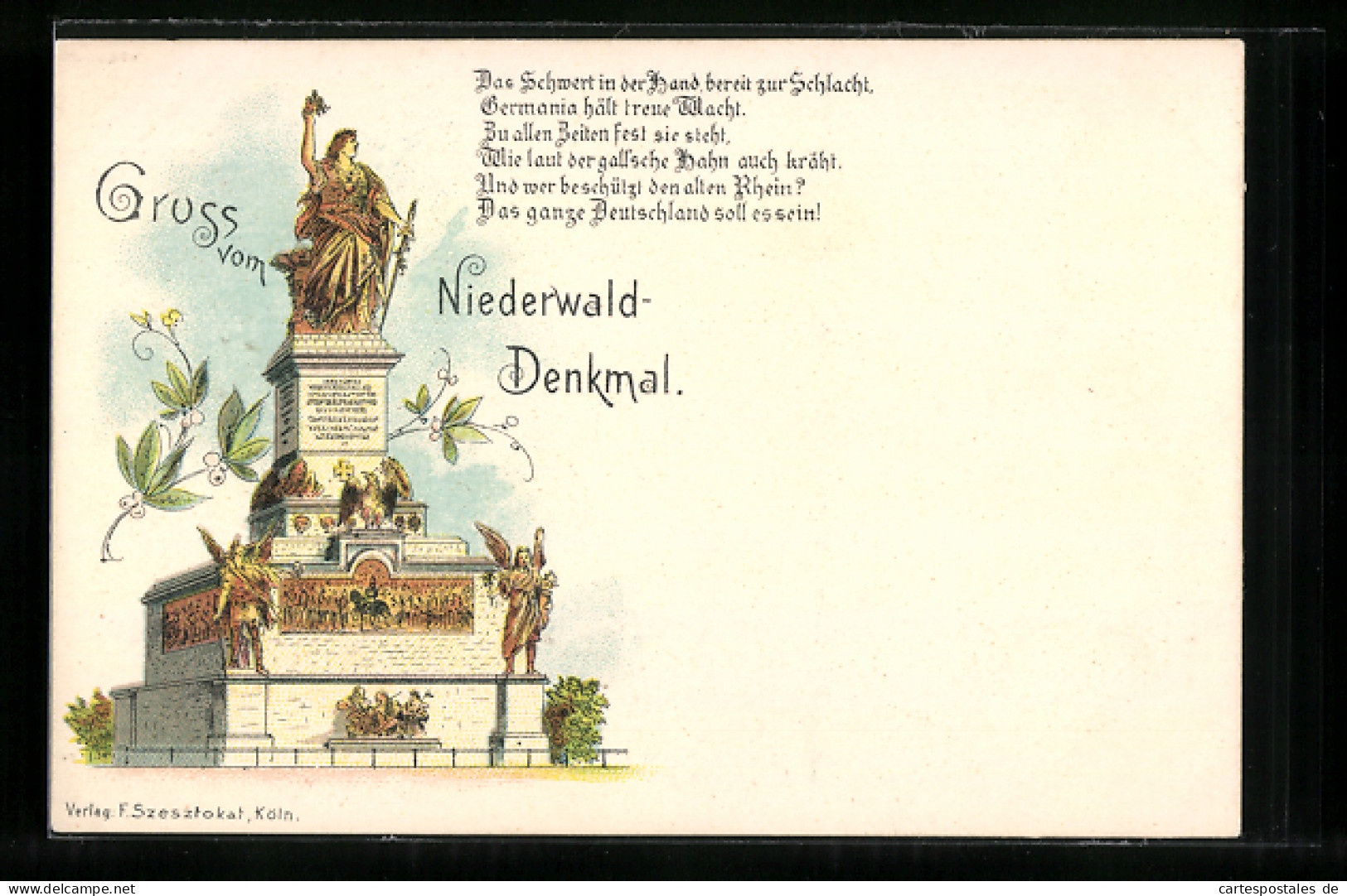 Lithographie Rüdesheim, Niederwald-Denkmal  - Andere & Zonder Classificatie