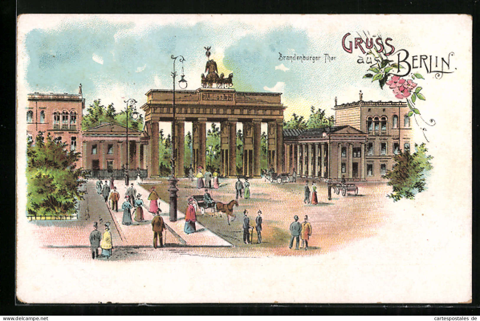 Lithographie Berlin, Passanten Vor Dem Brandenburger Tor  - Other & Unclassified
