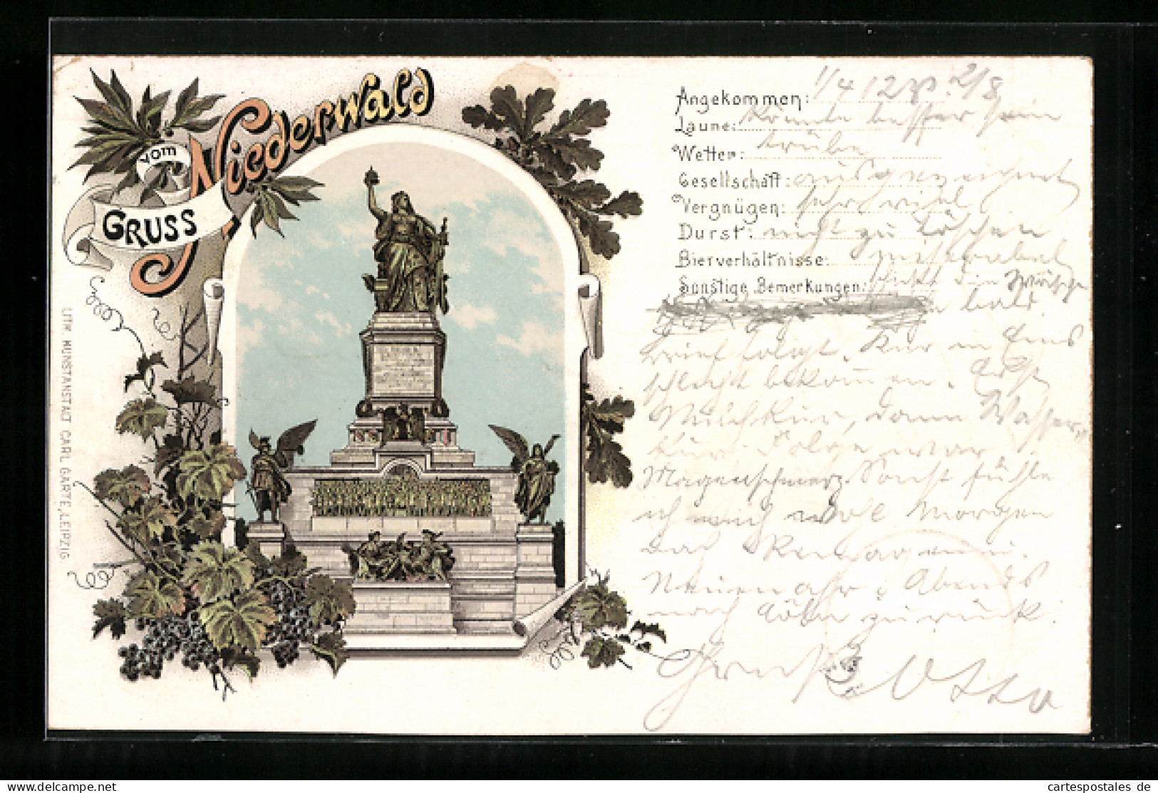 Lithographie Rüdesheim, Nationaldenkmal Auf Dem Niederwald  - Sonstige & Ohne Zuordnung