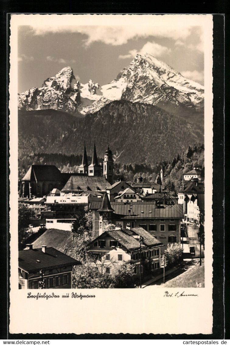 AK Berchtesgaden, Ortspartie Mit Kirche Und Watzmann  - Berchtesgaden