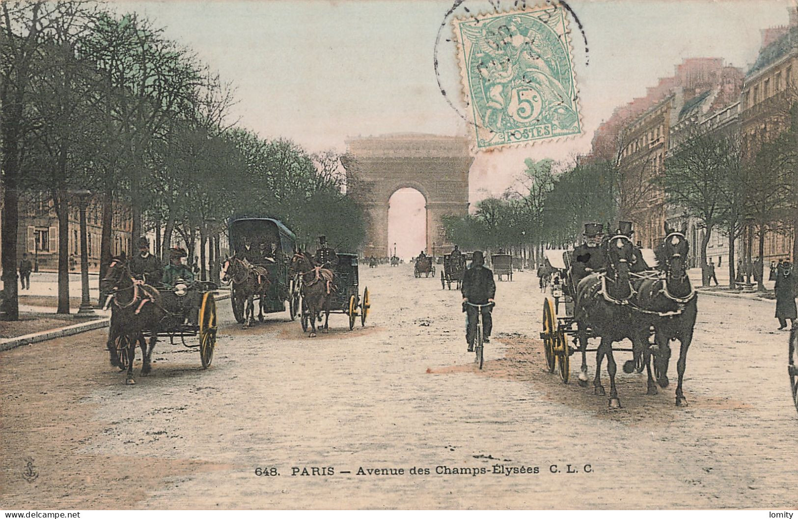 75 Paris Avenue Des Champs Elysées CPA Carte Couleur , Attelage Attelages Vélo Cycliste - Champs-Elysées