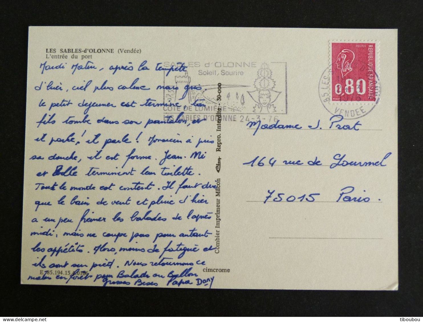LES SABLES D'OLONNE - VENDEE - FLAMME SUR MARIANNE BEQUET - ENTREE DU PORT - Mechanical Postmarks (Advertisement)