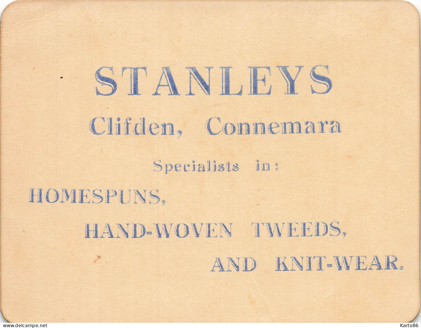 Clifden , Connemara * STANLEY Specialist In Homespuns Hand Woven Tweeds & Knit Wear * Carte De Viisite Ancienne Irlande - Galway