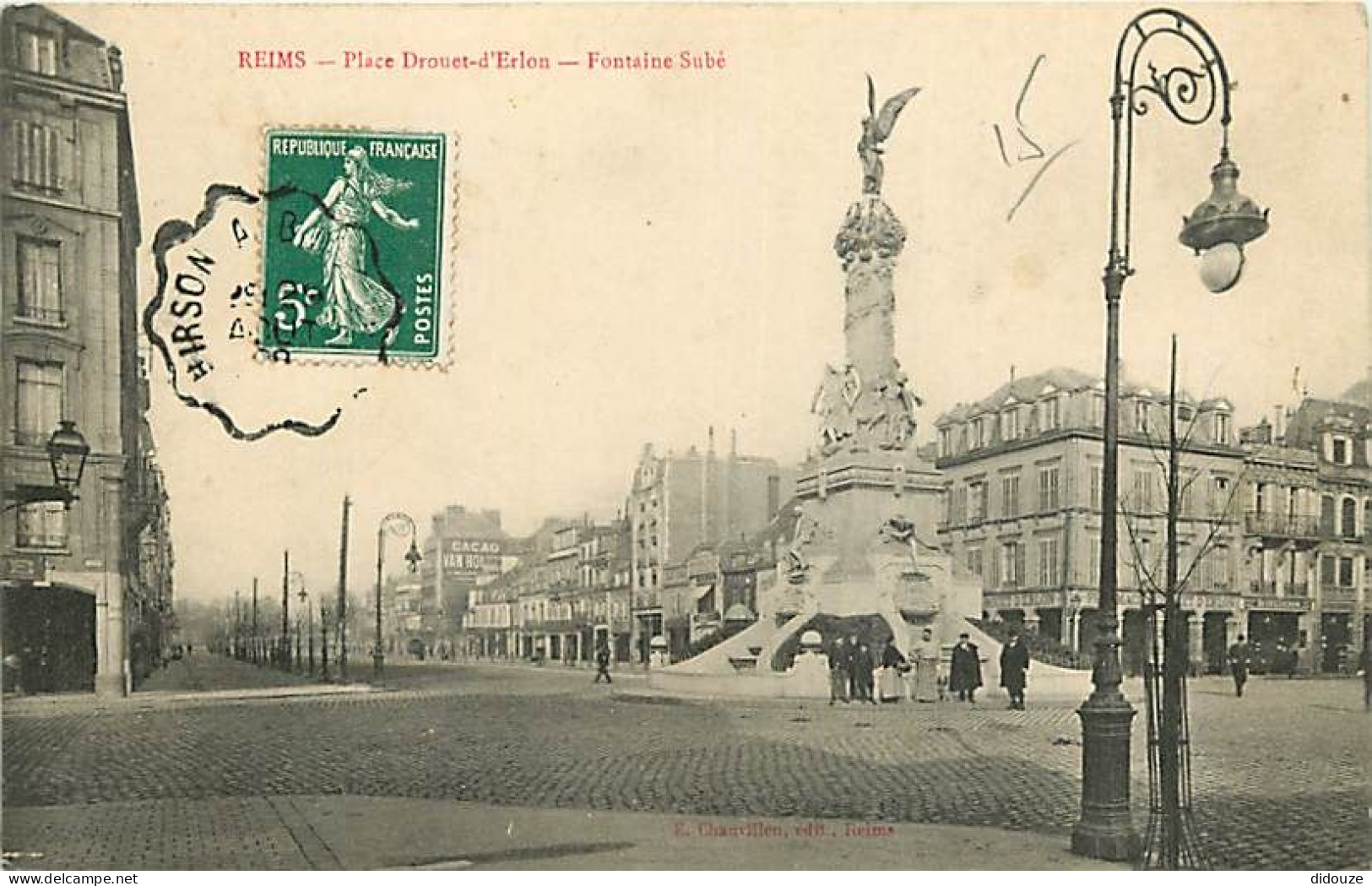 51 - Reims - Place Drouet-d'Erlon - Fontaine Subé - Animée - Oblitération Ronde De 1908 - CPA - Voir Scans Recto-Verso - Reims