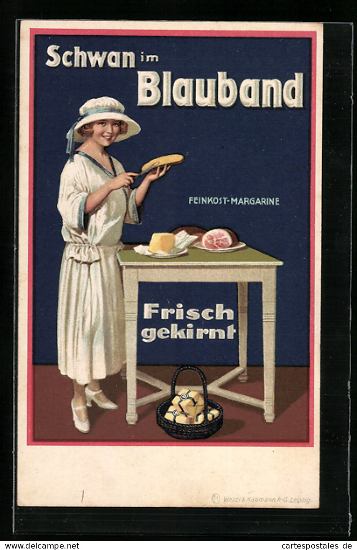 AK Schwan Im Blauband, Feinkost-Margarine Reklame  - Werbepostkarten