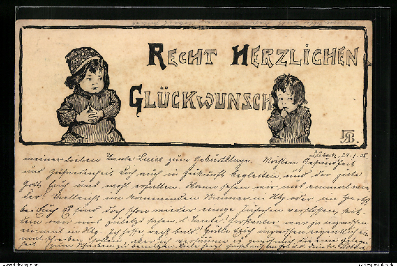 Künstler-AK Handgemalt: Mädchen Und Schüchterner Junge, Glückwunsch  - 1900-1949