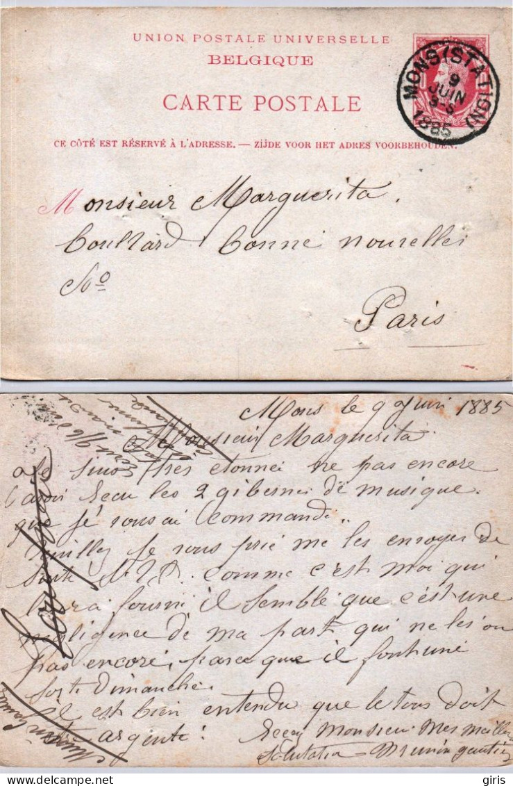 Belgique - Entier Postal - Brief Van Mons (Station) 1885 - - Autres & Non Classés