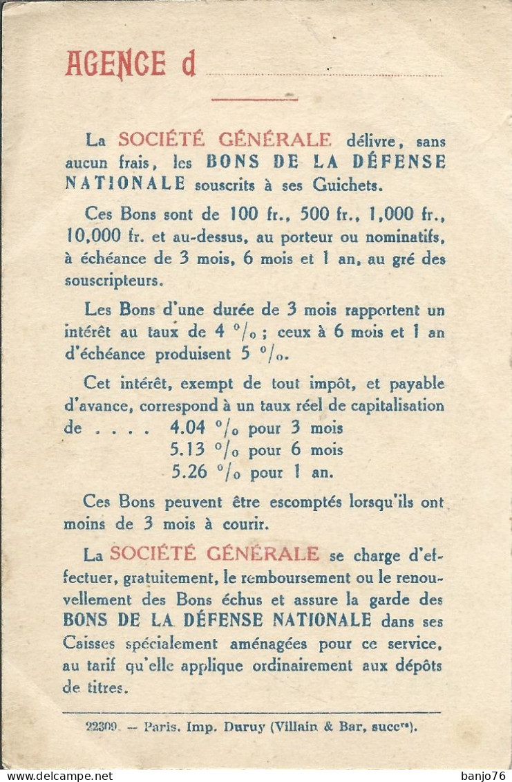 BONS DE LA DEFENSE NATIONALE - SOCIETE GENERALE - Illustr.POULBOT 1915 - N'oublie Pas De Souscrire... Pour La Victoire - 1914-18