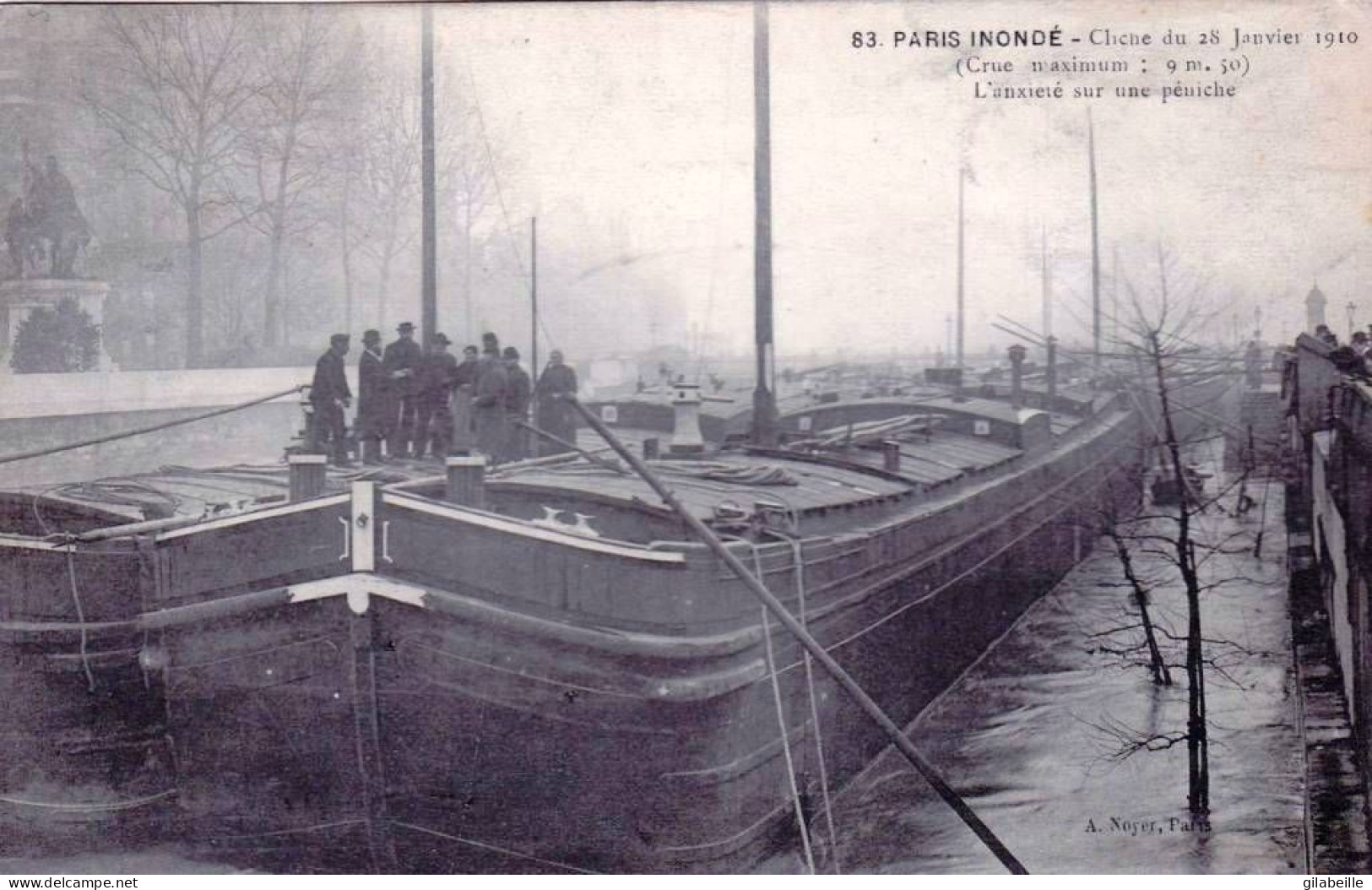 75 - PARIS Inondé - L Anxiété Sur Une Péniche - Le 28 Janvier 1910 - Inondations De 1910
