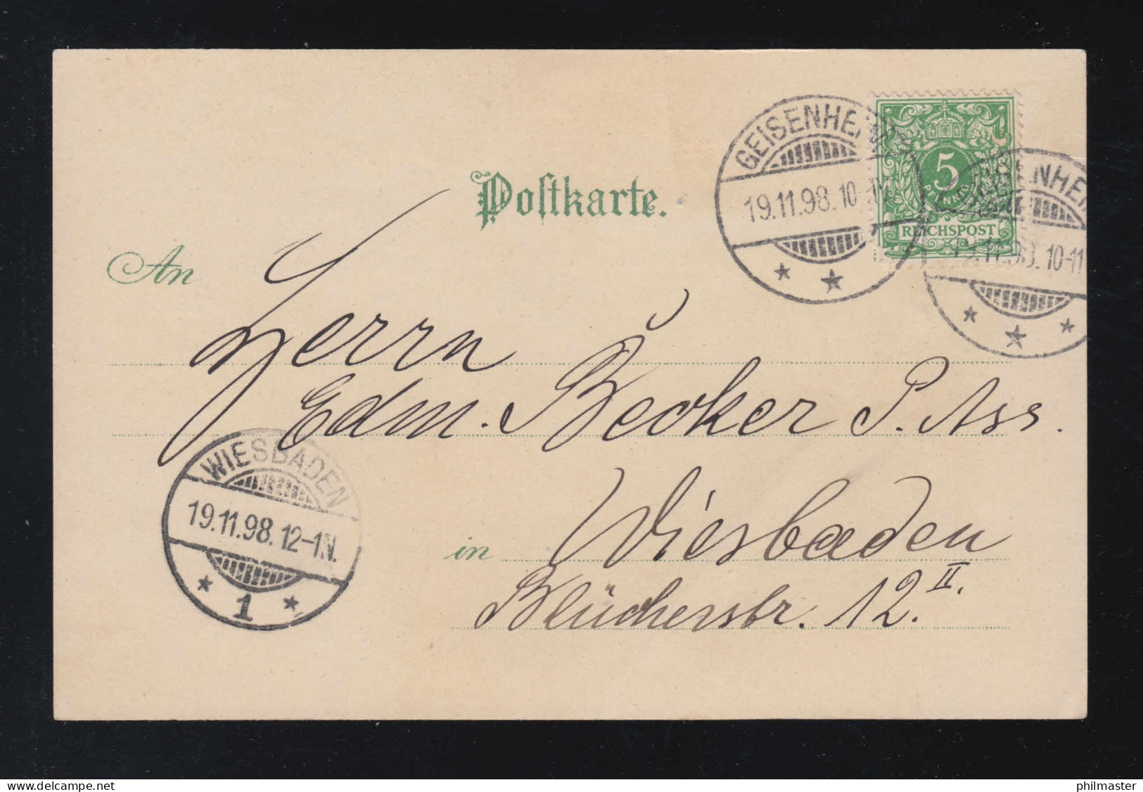 Gruss Vom Rhein Loreleyfelsen Dampfschiff, Geisenheim / Wiesbaden 19.11.1898 - Hold To Light