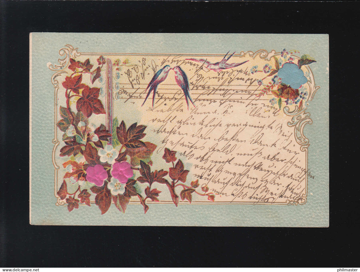 Schwalben Taube Brief, Weinlaub Ranken Blüten Ornamente, Österreich Um 1900 - Sonstige & Ohne Zuordnung