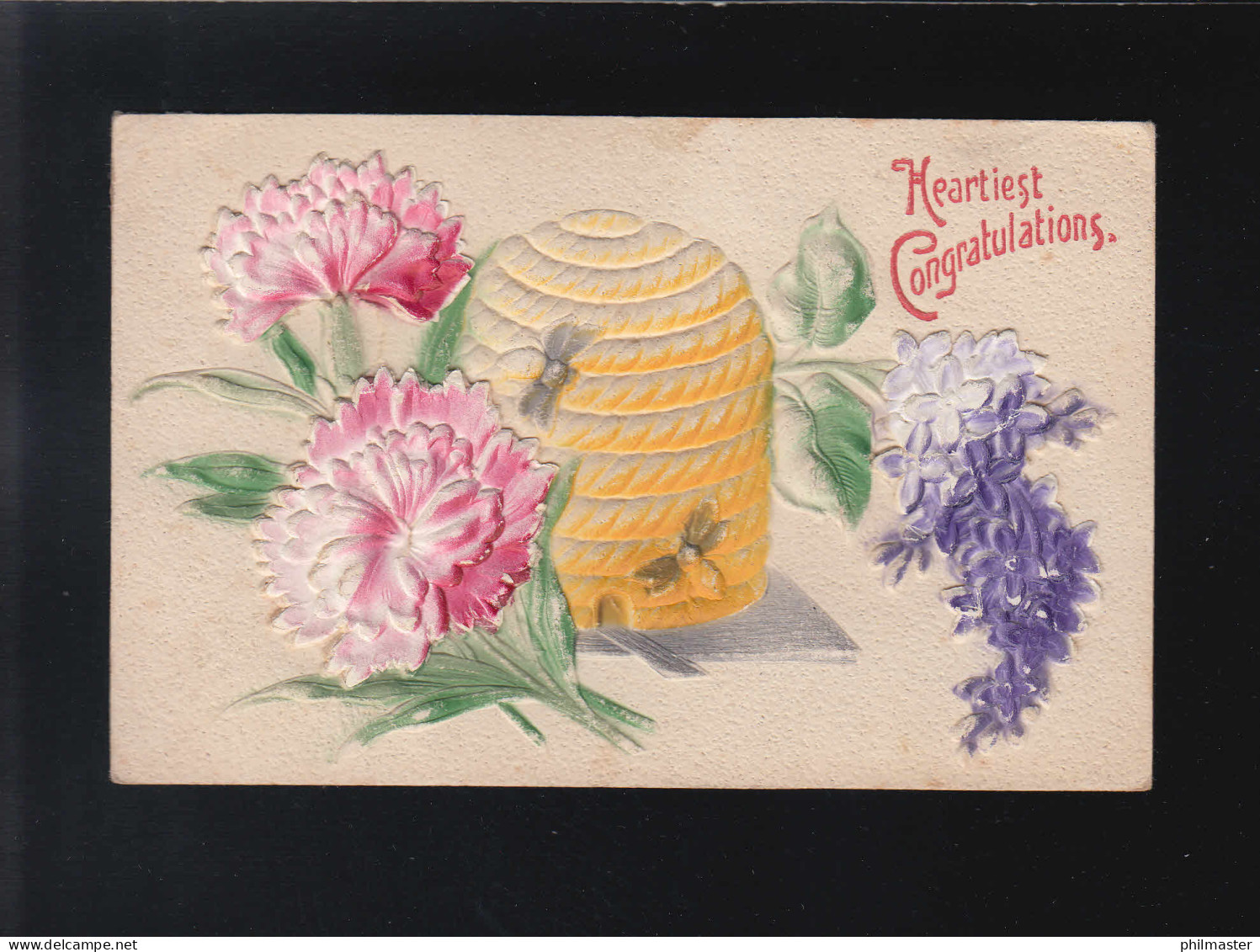 Heartiest Congratulations, Bienenstock Bienen Blüten Rosa Blau, Beschriftet - Sonstige & Ohne Zuordnung